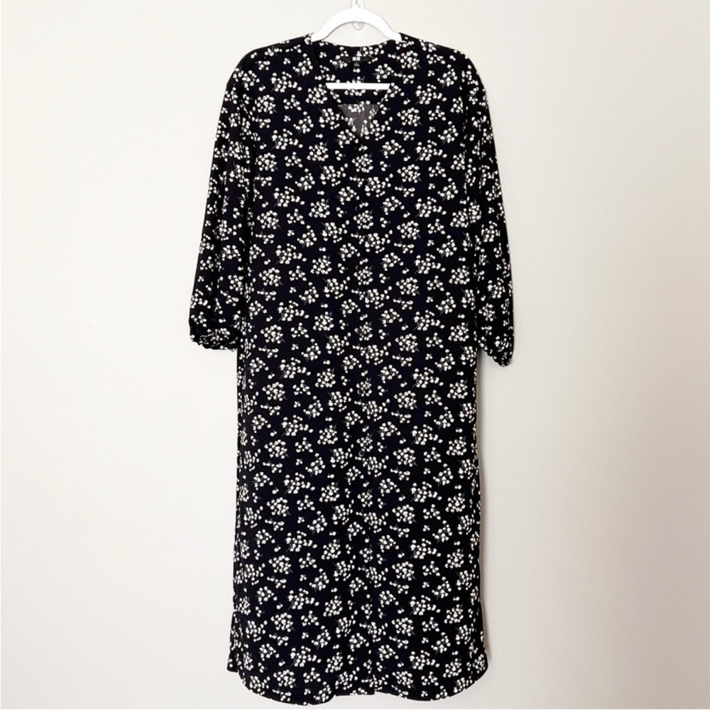 UNIQLO Black maxi dress feminine romantic Cottagecore Floral oversized small